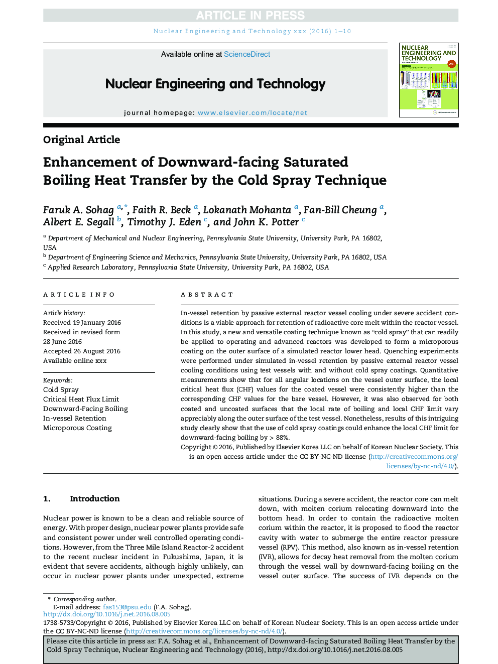 Enhancement of Downward-Facing Saturated Boiling Heat Transfer by the Cold Spray Technique