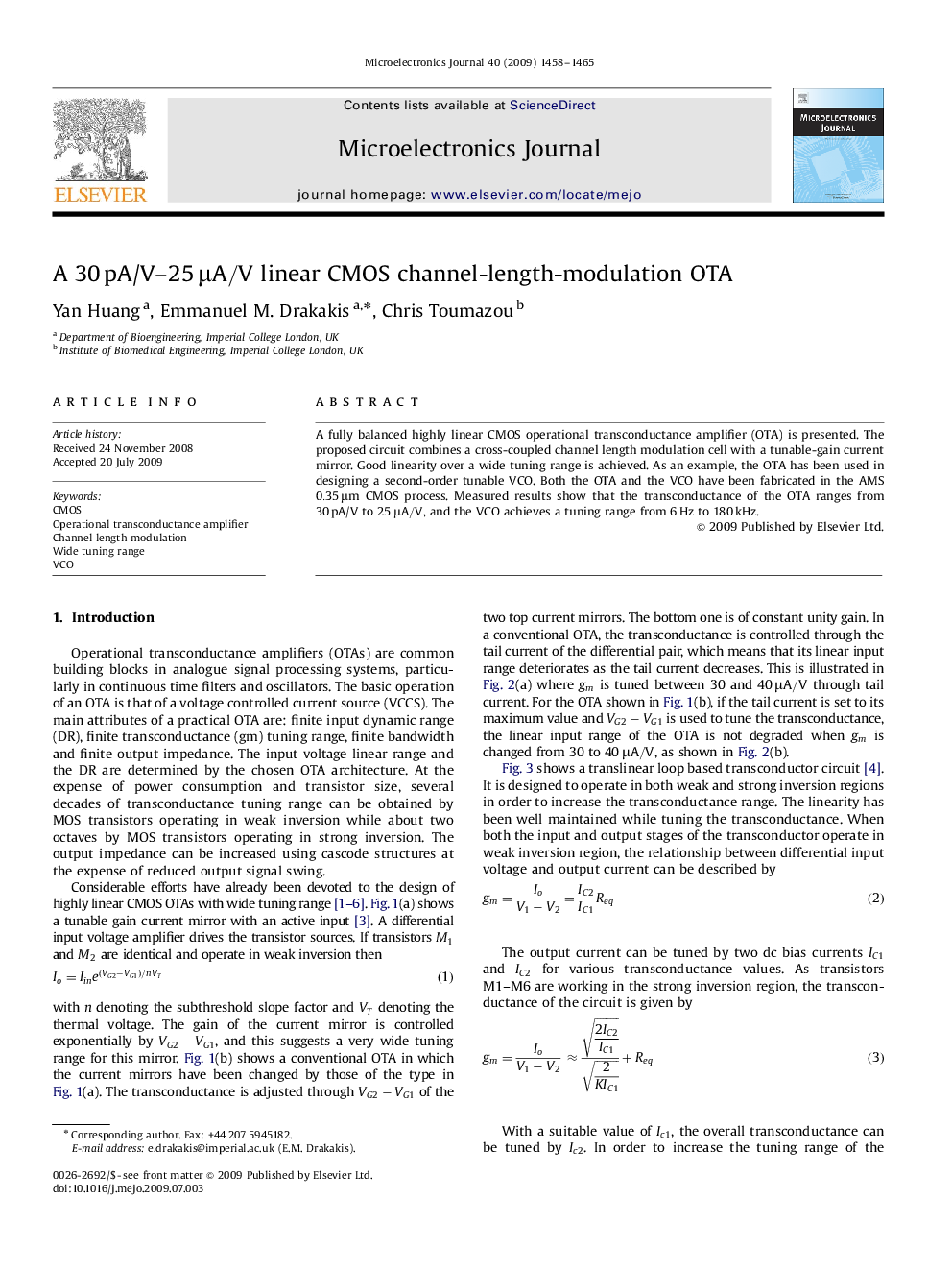 A 30 pA/V–25μA/V linear CMOS channel-length-modulation OTA