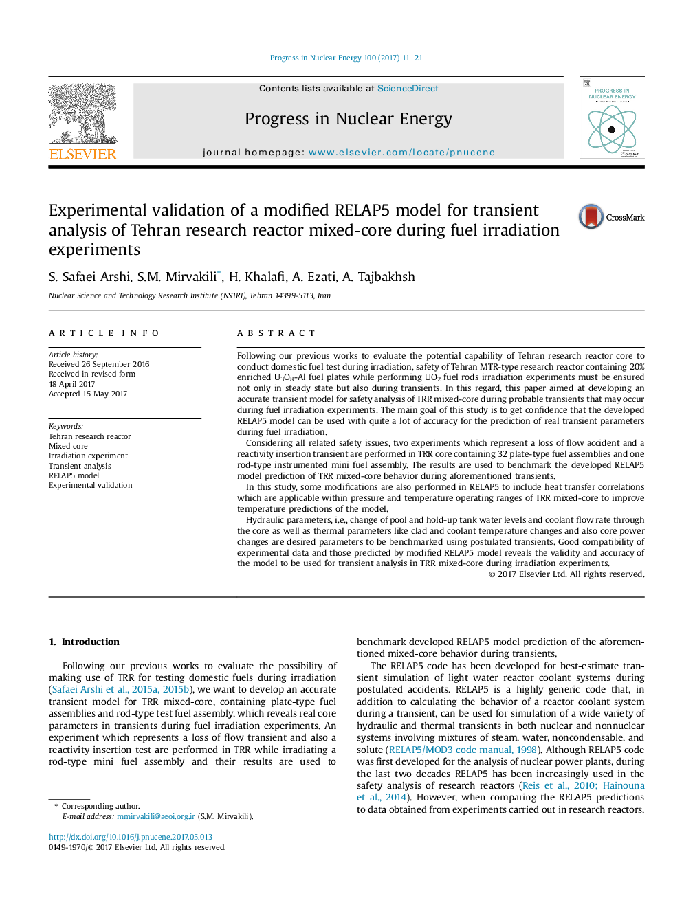 Experimental validation of a modified RELAP5 model for transient analysis of Tehran research reactor mixed-core during fuel irradiation experiments