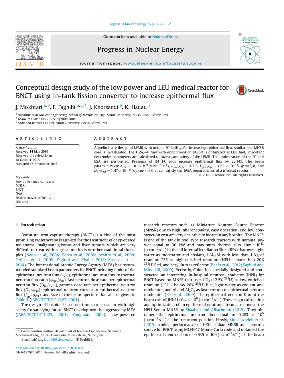 Conceptual design study of the low power and LEU medical reactor for BNCT using in-tank fission converter to increase epithermal flux