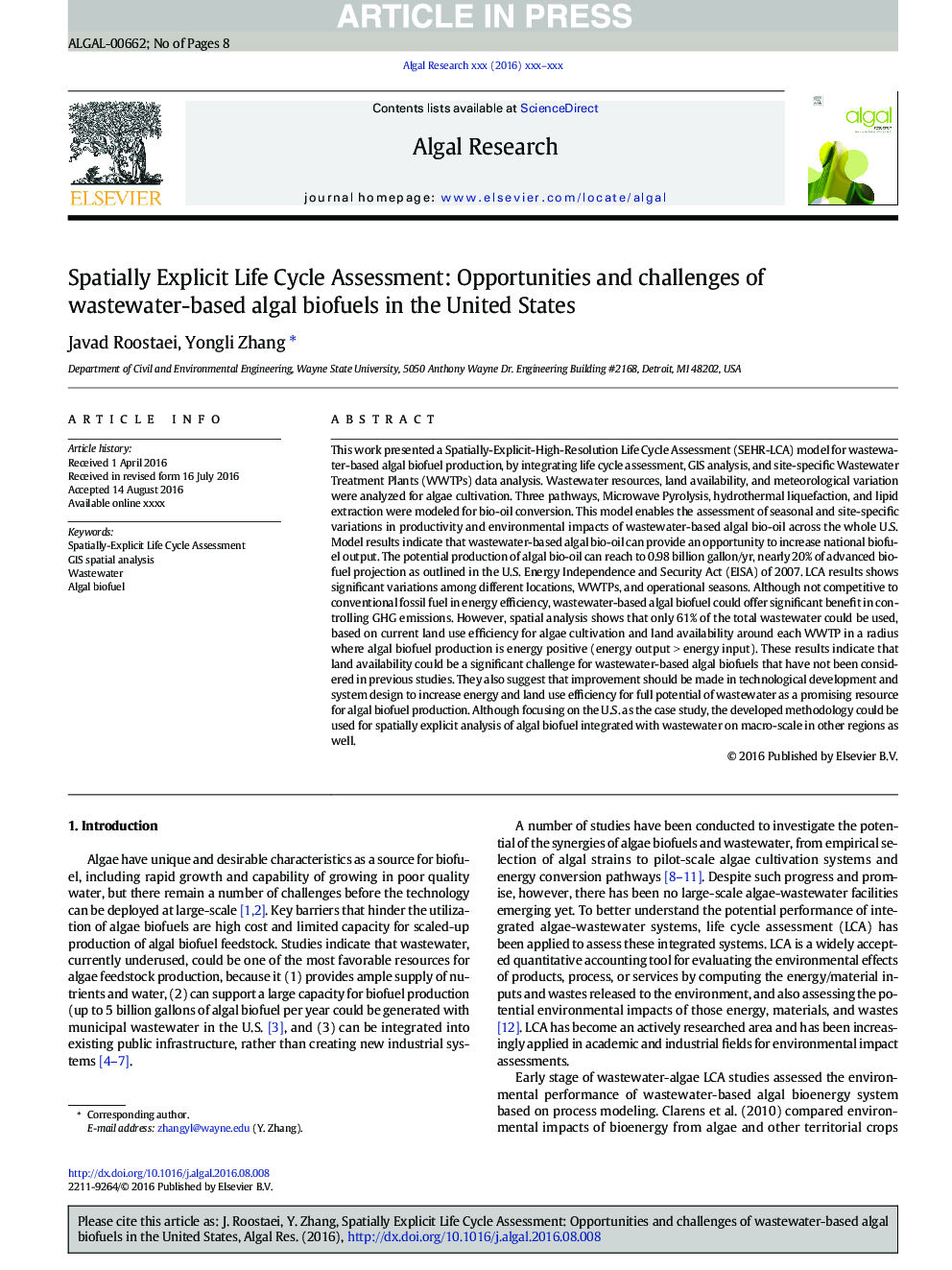 Spatially Explicit Life Cycle Assessment: Opportunities and challenges of wastewater-based algal biofuels in the United States