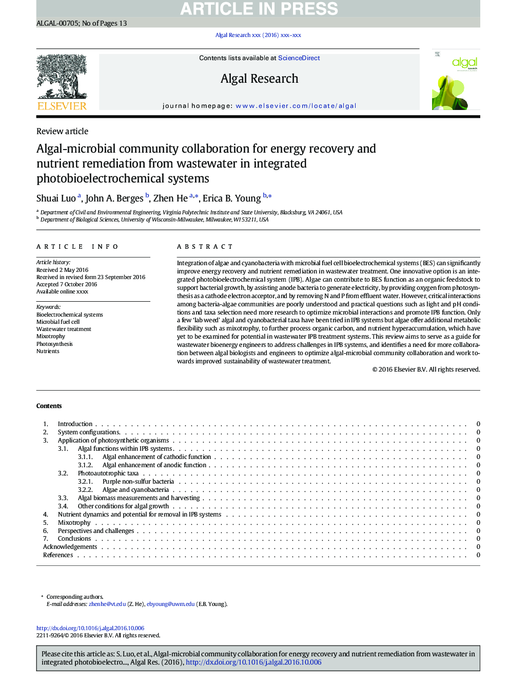 Algal-microbial community collaboration for energy recovery and nutrient remediation from wastewater in integrated photobioelectrochemical systems