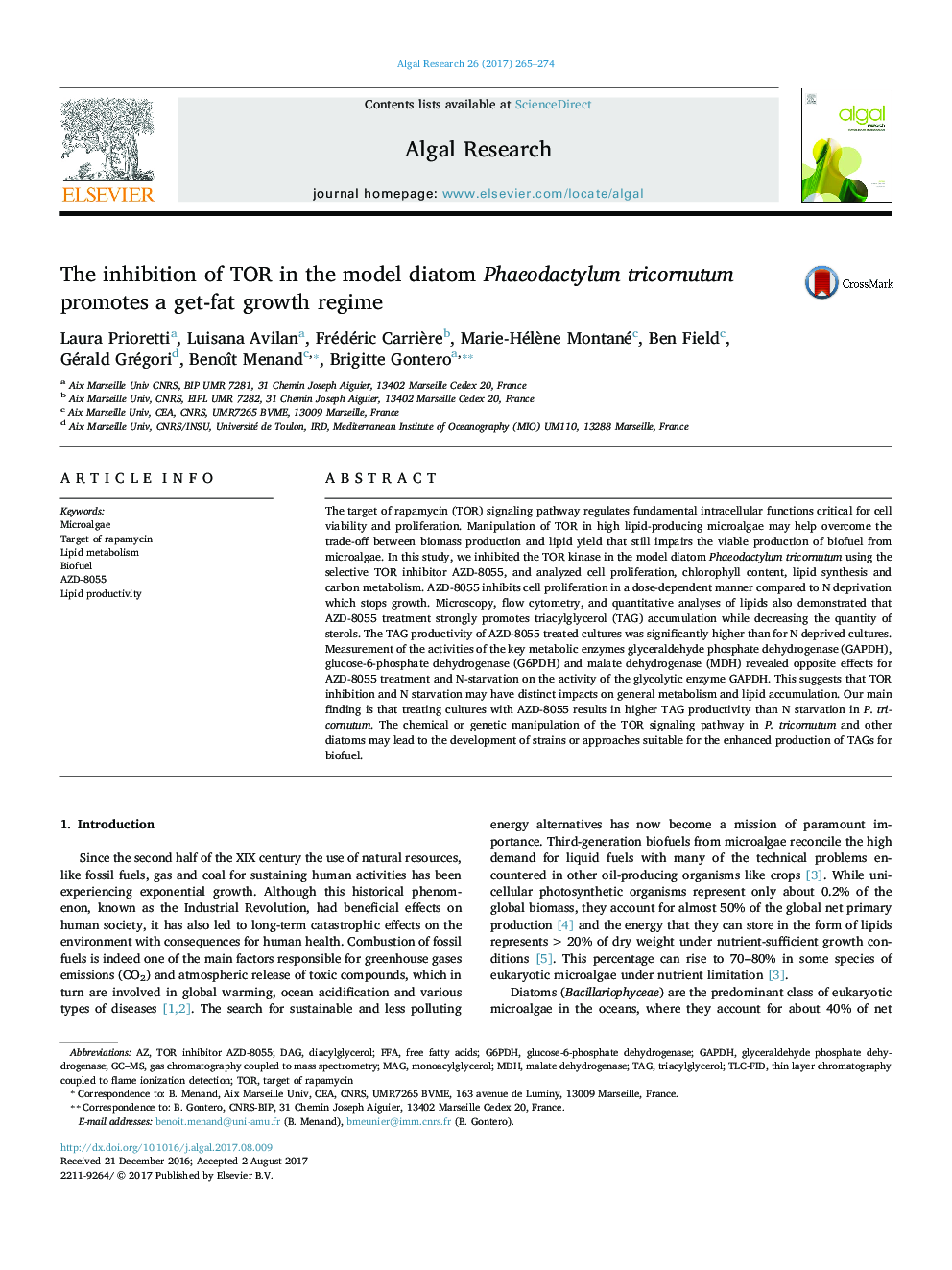 The inhibition of TOR in the model diatom Phaeodactylum tricornutum promotes a get-fat growth regime