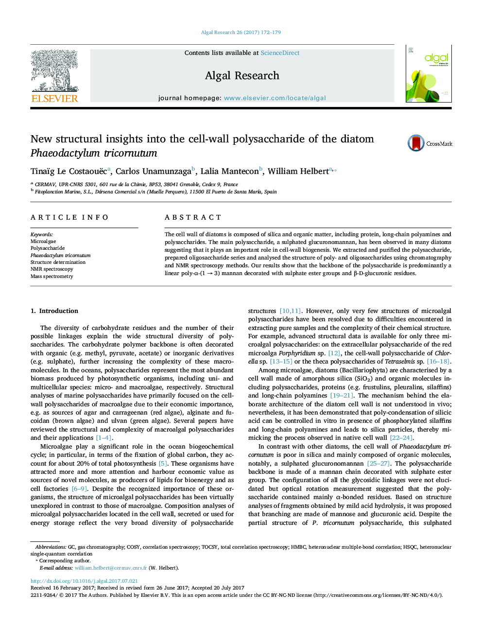 New structural insights into the cell-wall polysaccharide of the diatom Phaeodactylum tricornutum