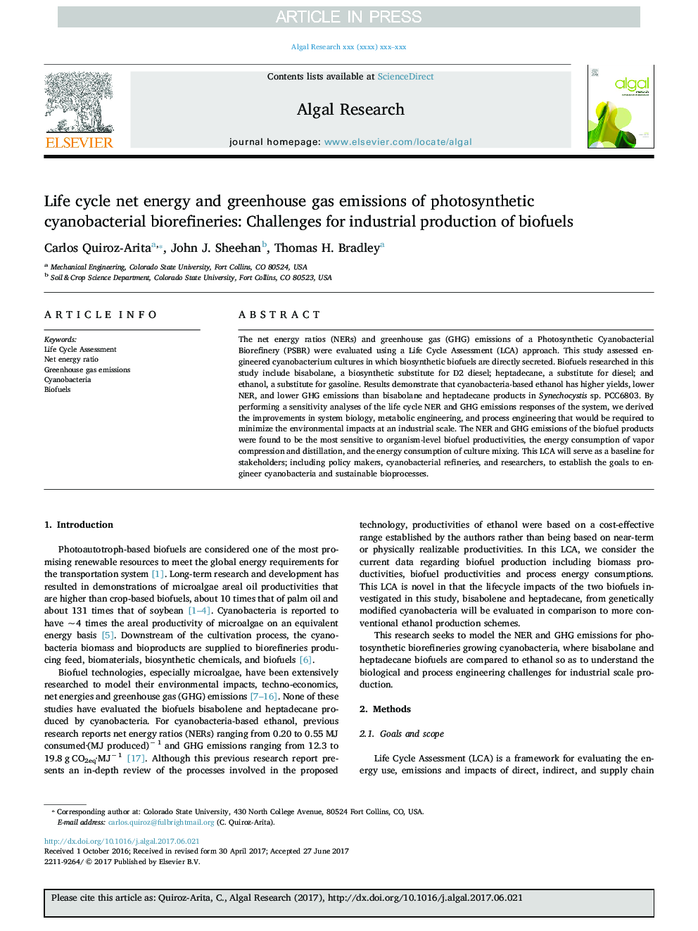 Life cycle net energy and greenhouse gas emissions of photosynthetic cyanobacterial biorefineries: Challenges for industrial production of biofuels