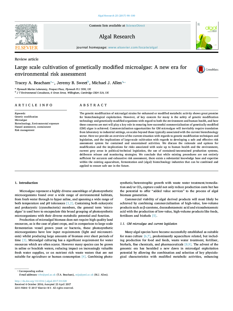 Large scale cultivation of genetically modified microalgae: A new era for environmental risk assessment