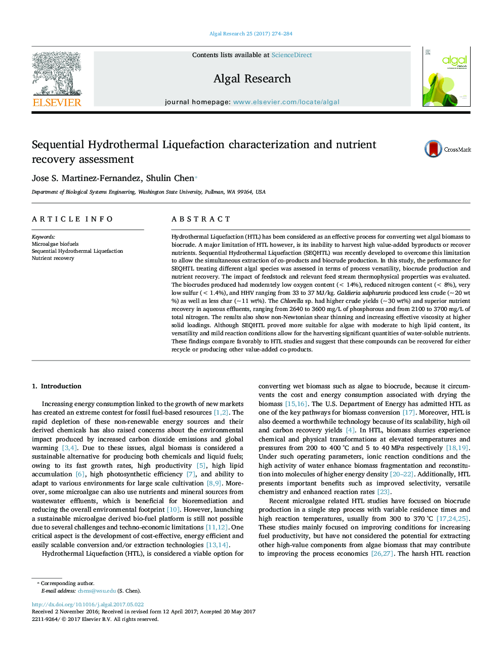 Sequential Hydrothermal Liquefaction characterization and nutrient recovery assessment