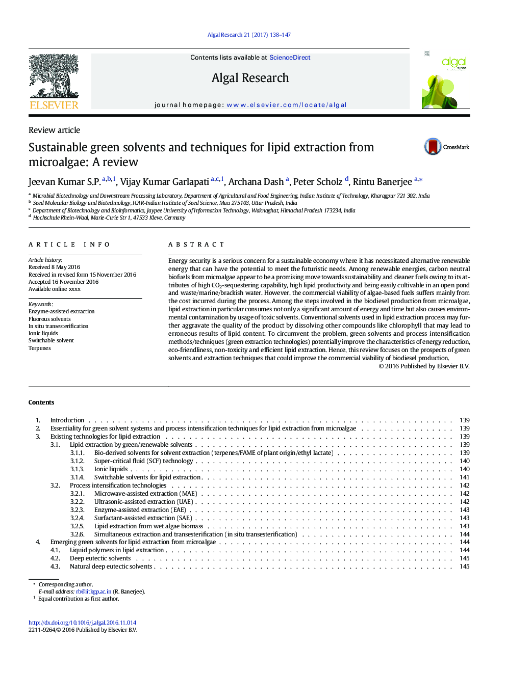 Sustainable green solvents and techniques for lipid extraction from microalgae: A review