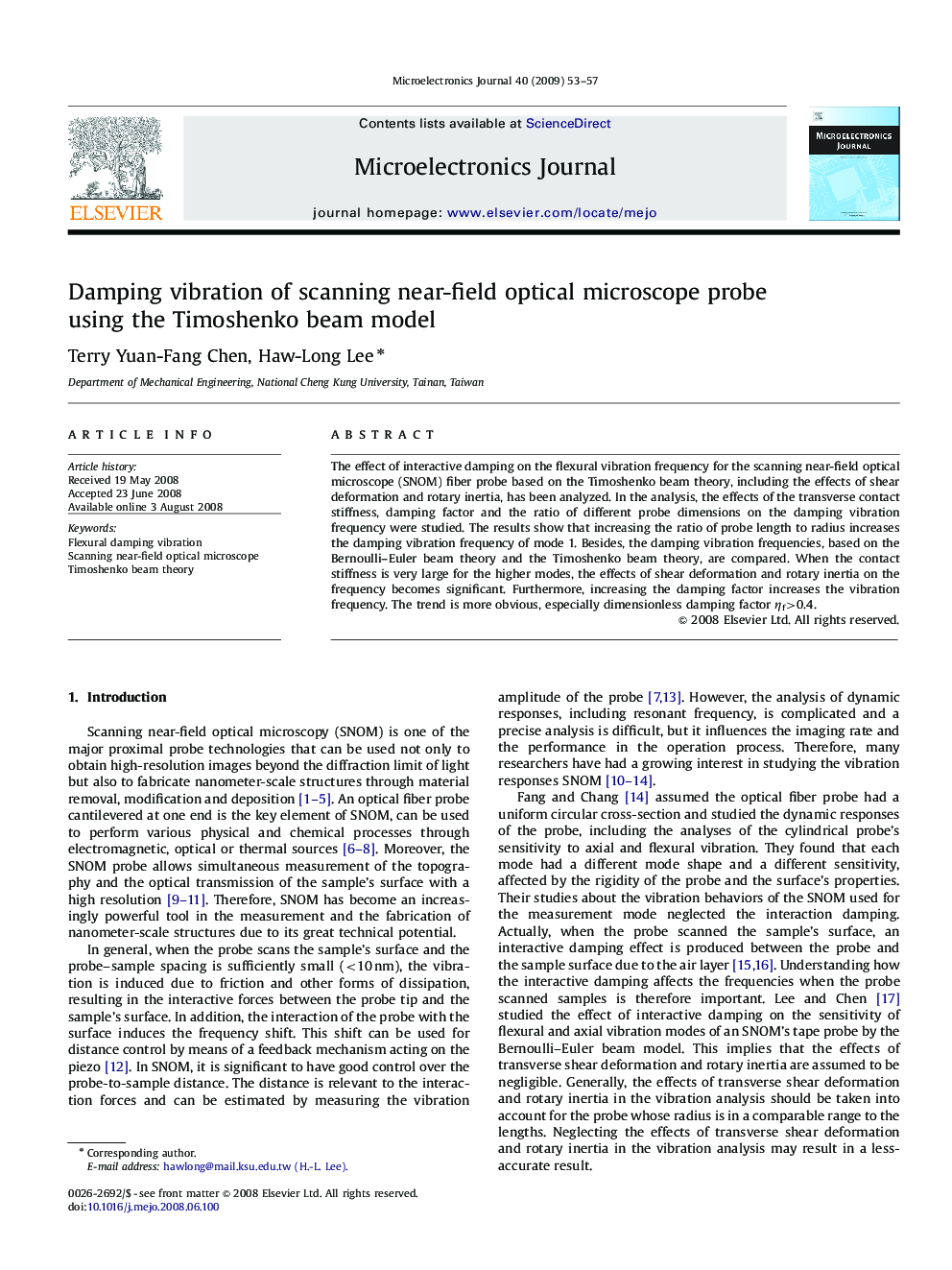 Damping vibration of scanning near-field optical microscope probe using the Timoshenko beam model