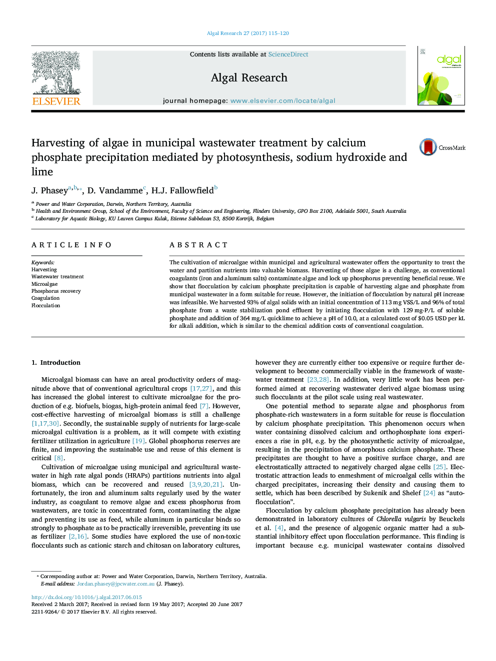 Harvesting of algae in municipal wastewater treatment by calcium phosphate precipitation mediated by photosynthesis, sodium hydroxide and lime