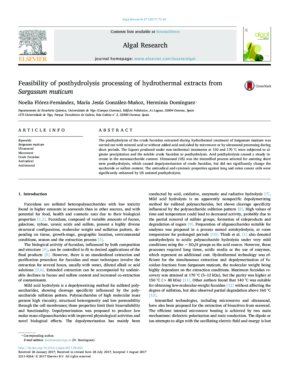 Feasibility of posthydrolysis processing of hydrothermal extracts from Sargassum muticum