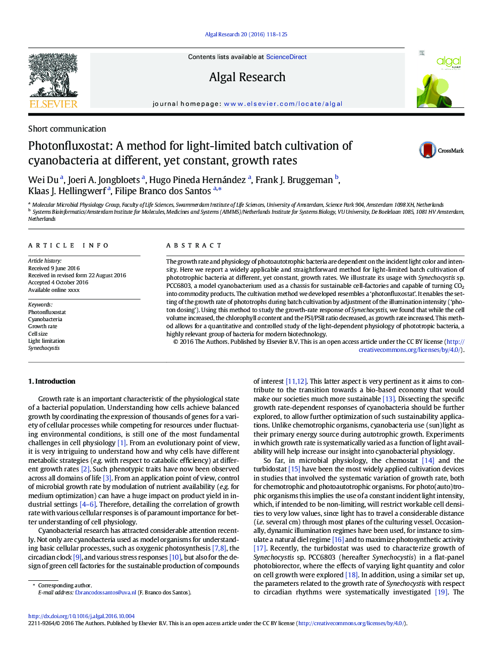 Photonfluxostat: A method for light-limited batch cultivation of cyanobacteria at different, yet constant, growth rates