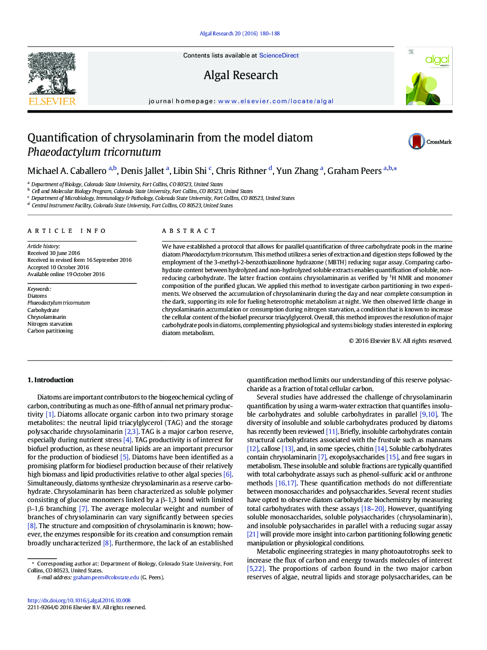 Quantification of chrysolaminarin from the model diatom Phaeodactylum tricornutum