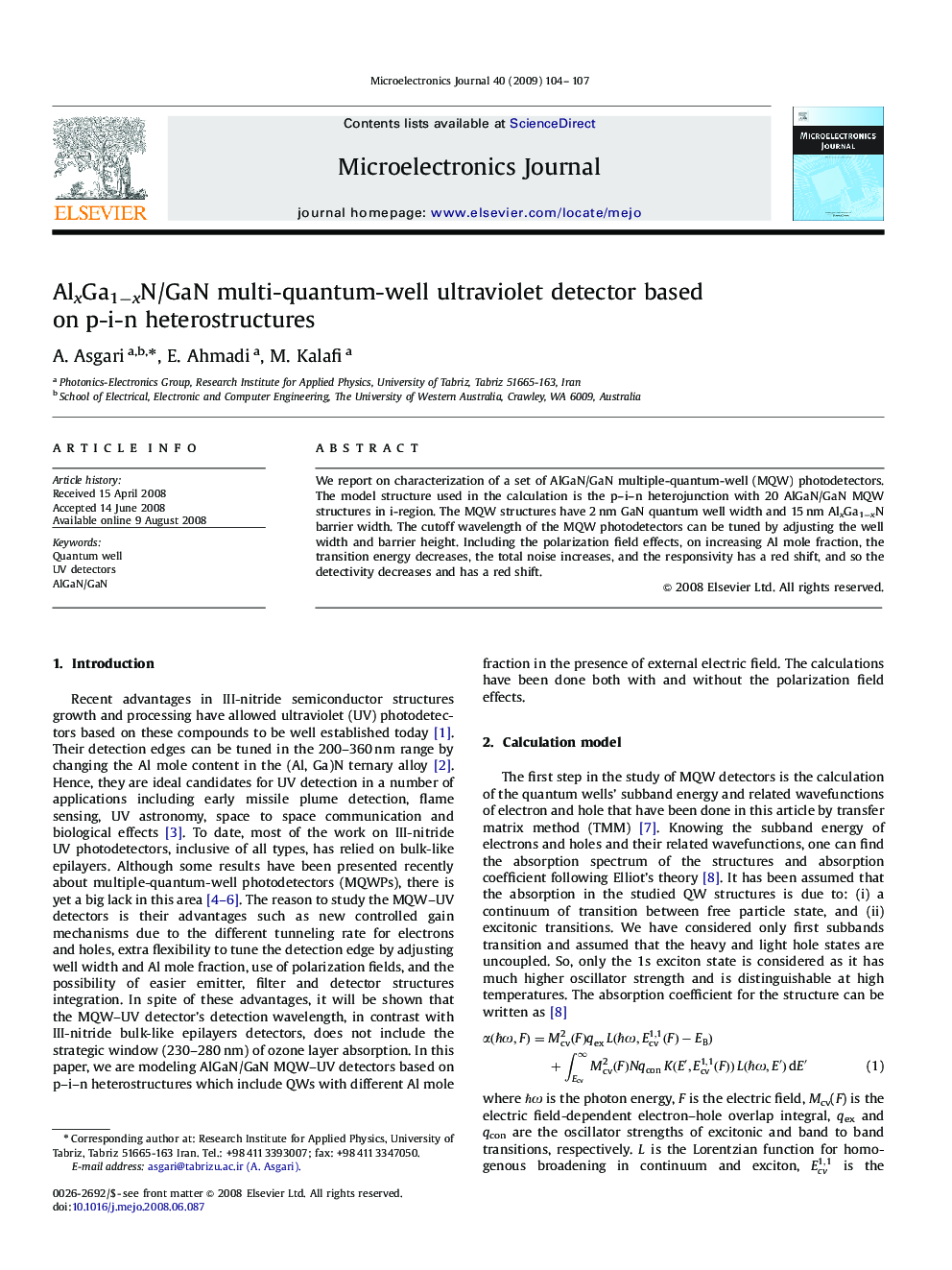 AlxGa1−xN/GaN multi-quantum-well ultraviolet detector based on p-i-n heterostructures