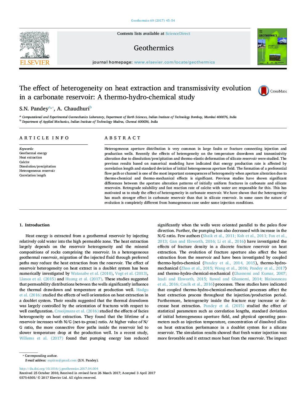 اثر ناهمگنی در استخراج گرما و تکامل انتقال در یک مخزن کربناته: مطالعات هیدروکربنی 