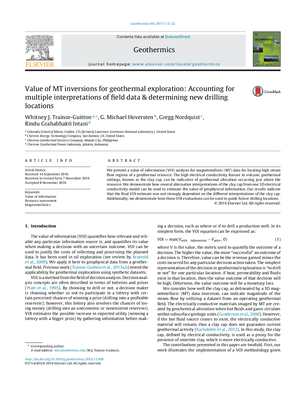 عکس صفحه اول مقاله: Value of MT inversions for geothermal exploration: Accounting for multiple interpretations of field data & determining new drilling locations Value of MT inversions for geothermal exploration: Accounting for multiple interpretations of field data & determining new drilling locations