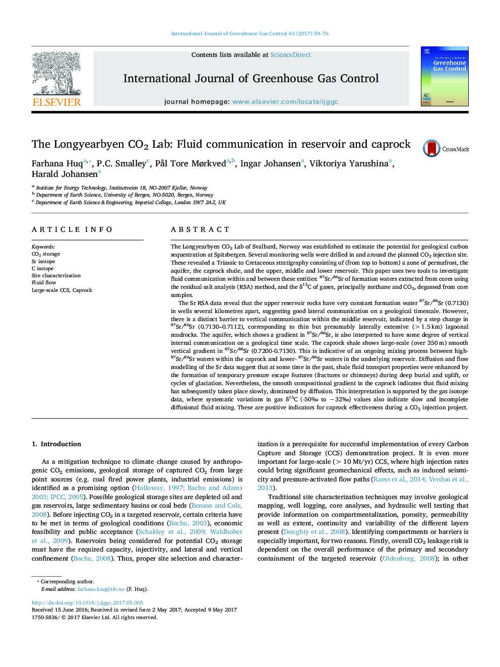 The Longyearbyen CO2 Lab: Fluid communication in reservoir and caprock