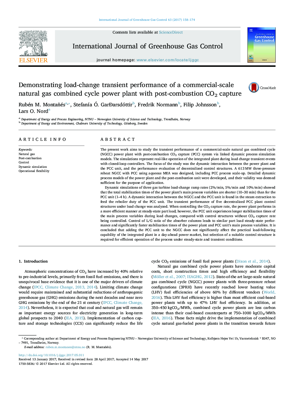 عکس صفحه اول مقاله: Demonstrating load-change transient performance of a commercial-scale natural gas combined cycle power plant with post-combustion CO2 capture Demonstrating load-change transient performance of a commercial-scale natural gas combined cycle power plant with post-combustion CO2 capture
