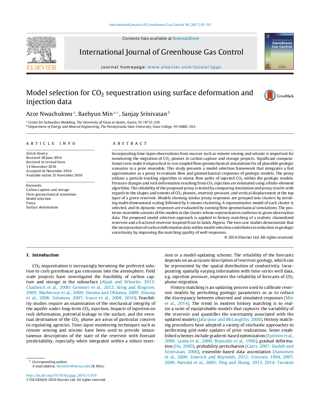 Model selection for CO2 sequestration using surface deformation and injection data