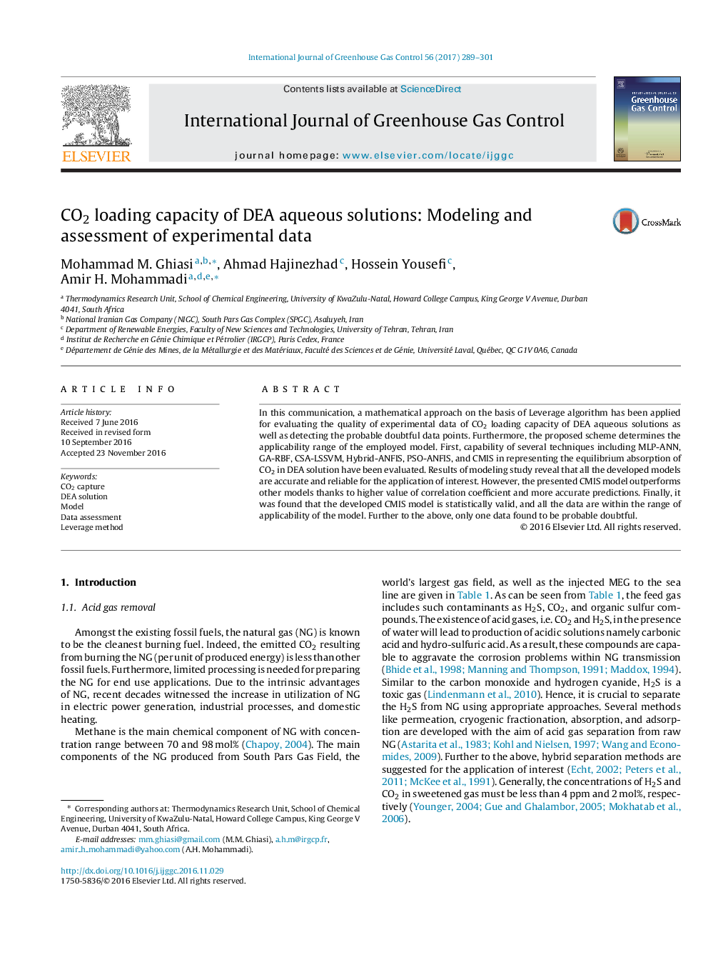 CO2 loading capacity of DEA aqueous solutions: Modeling and assessment of experimental data