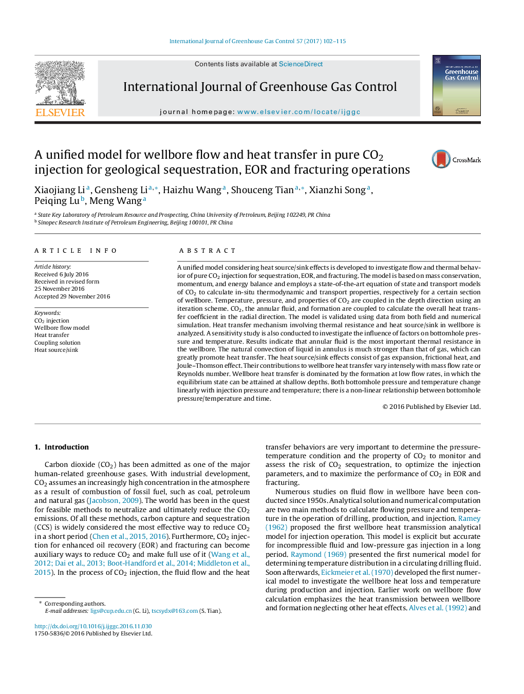 A unified model for wellbore flow and heat transfer in pure CO2 injection for geological sequestration, EOR and fracturing operations