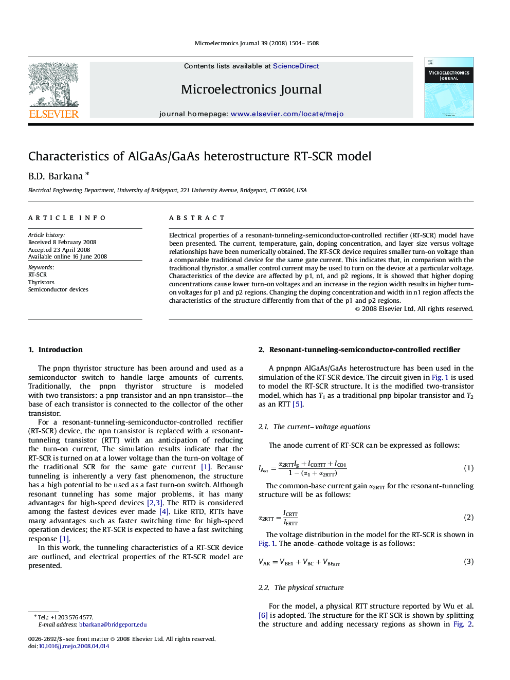 Characteristics of AlGaAs/GaAs heterostructure RT-SCR model