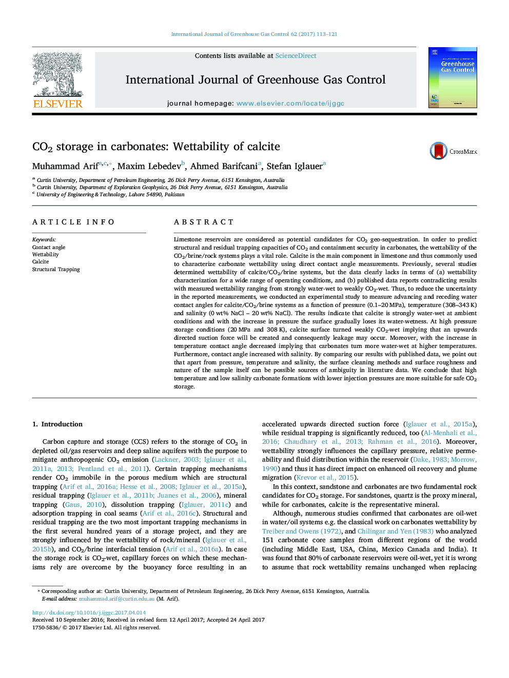 CO2 storage in carbonates: Wettability of calcite