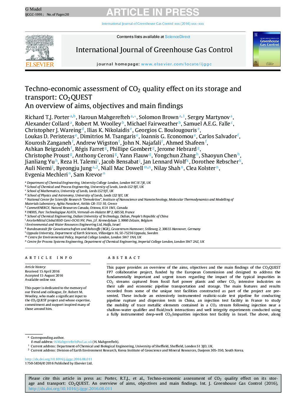 Techno-economic assessment of CO2 quality effect on its storage and transport: CO2QUEST