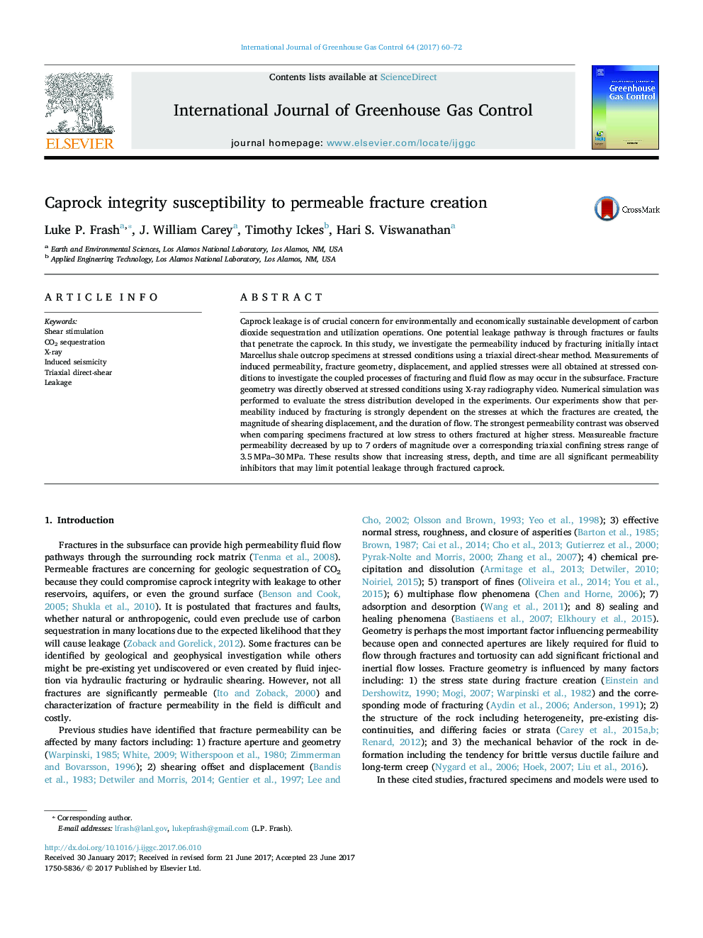 Caprock integrity susceptibility to permeable fracture creation