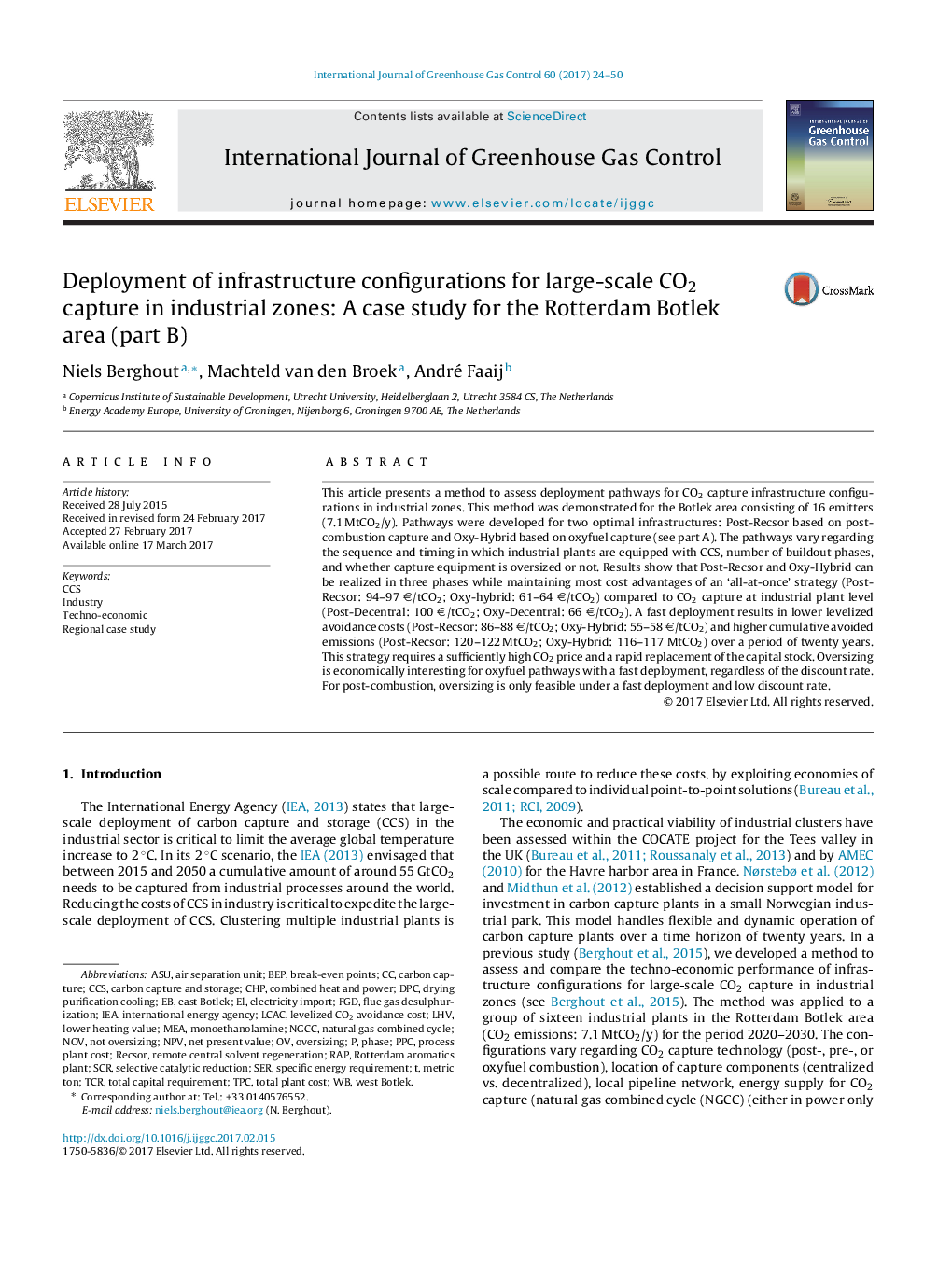 Deployment of infrastructure configurations for large-scale CO2 capture in industrial zones: A case study for the Rotterdam Botlek area (part B)