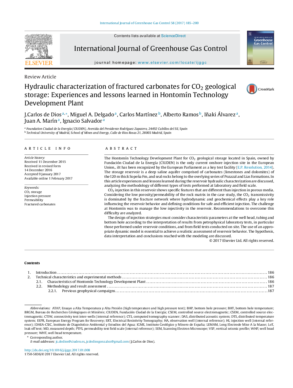 Review ArticleHydraulic characterization of fractured carbonates for CO2 geological storage: Experiences and lessons learned in HontomÃ­n Technology Development Plant