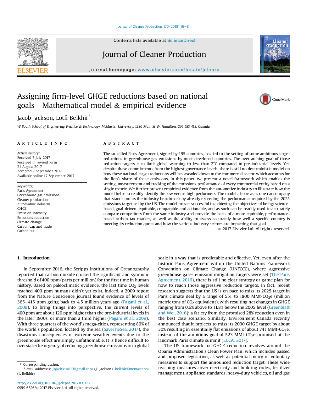 عکس صفحه اول مقاله: Assigning firm-level GHGE reductions based on national goals - Mathematical model & empirical evidence Assigning firm-level GHGE reductions based on national goals - Mathematical model & empirical evidence