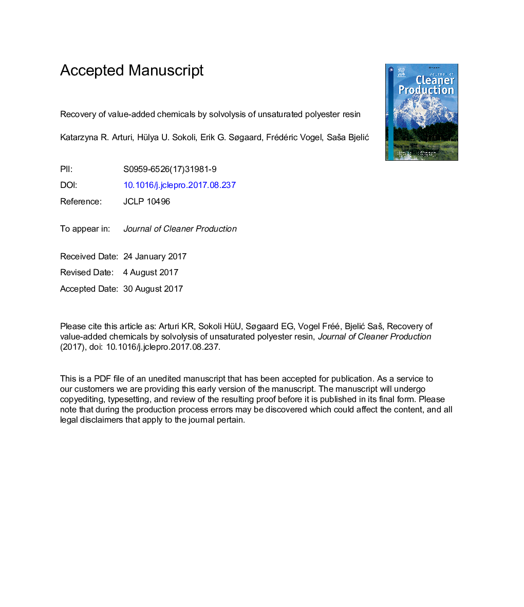 Recovery of value-added chemicals by solvolysis of unsaturated polyester resin