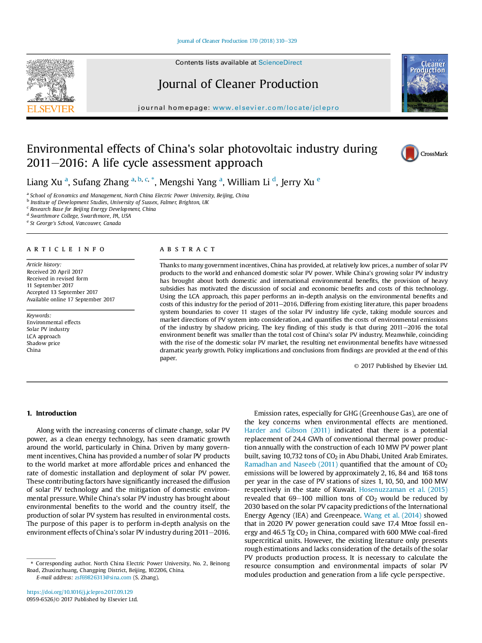 اثرات زیست محیطی صنعت فتوولتائیک خورشیدی چین طی سال های 2011-2016: یک روش ارزیابی چرخه عمر