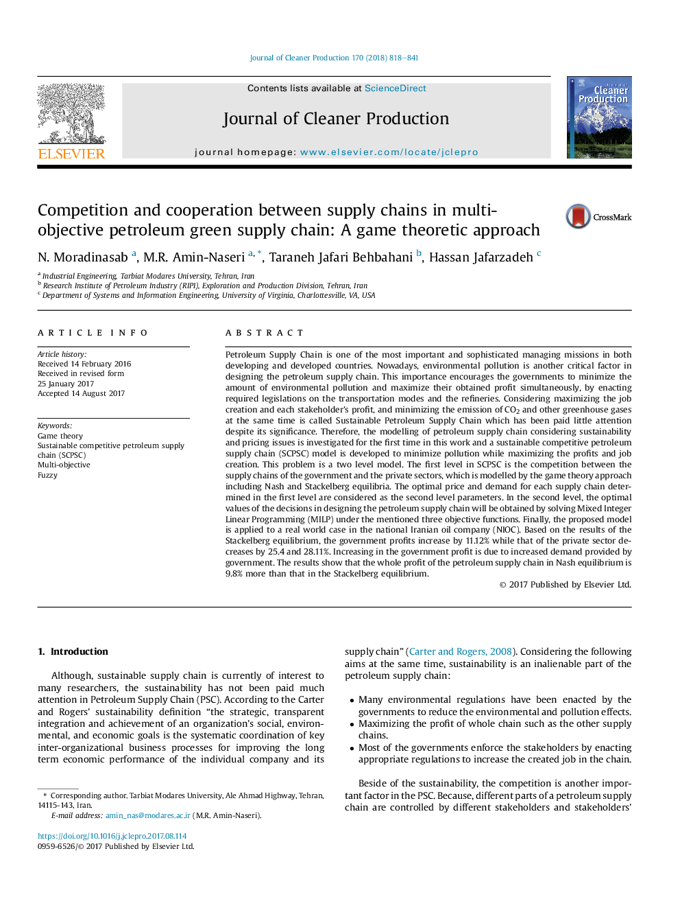 Competition and cooperation between supply chains in multi-objective petroleum green supply chain: A game theoretic approach