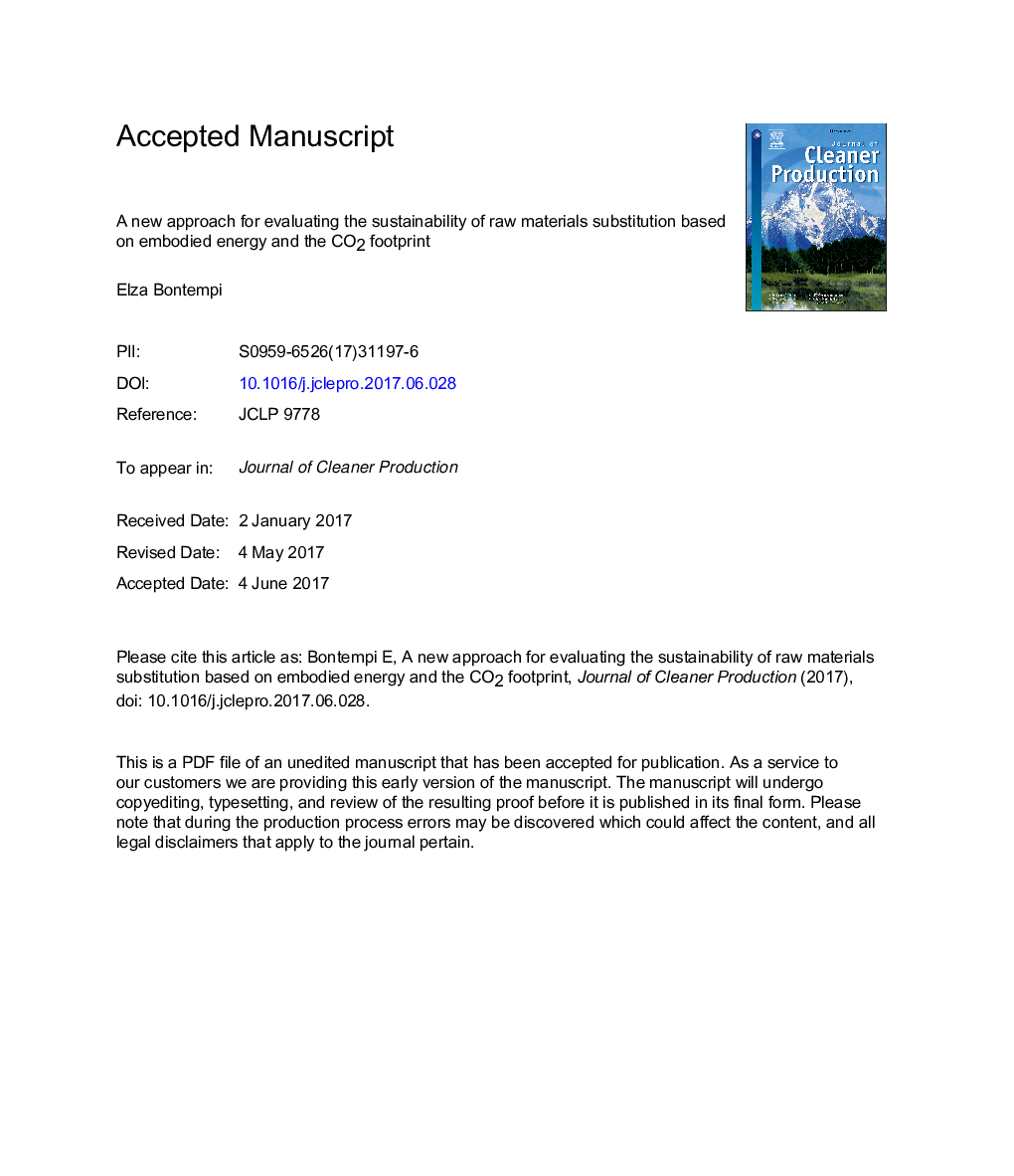 A new approach for evaluating the sustainability of raw materials substitution based on embodied energy and the CO2 footprint