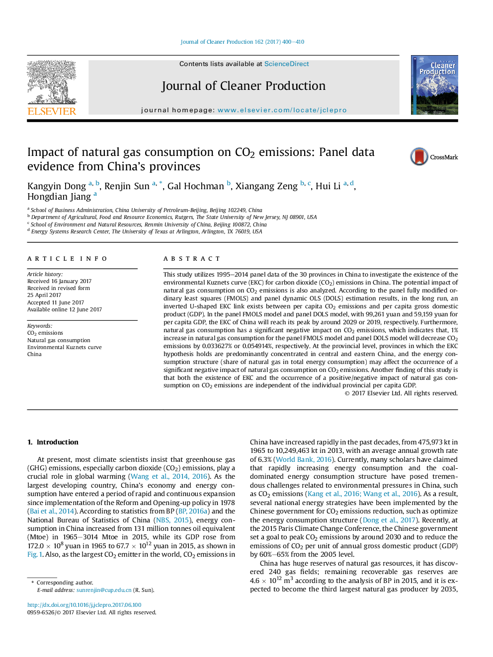 Impact of natural gas consumption on CO2 emissions: Panel data evidence from China's provinces