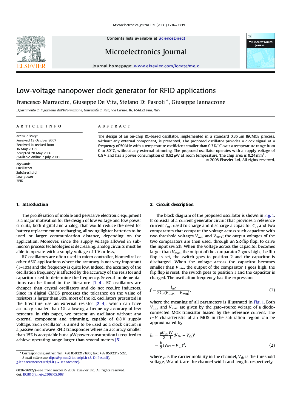 Low-voltage nanopower clock generator for RFID applications