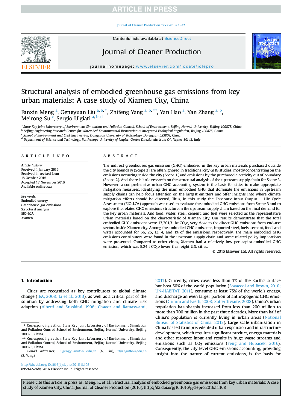 تجزیه و تحلیل ساختار انتشار گازهای گلخانهای مجاز از مواد اصلی کلیدی شهری: مطالعه موردی شهر چیانگ، چین 