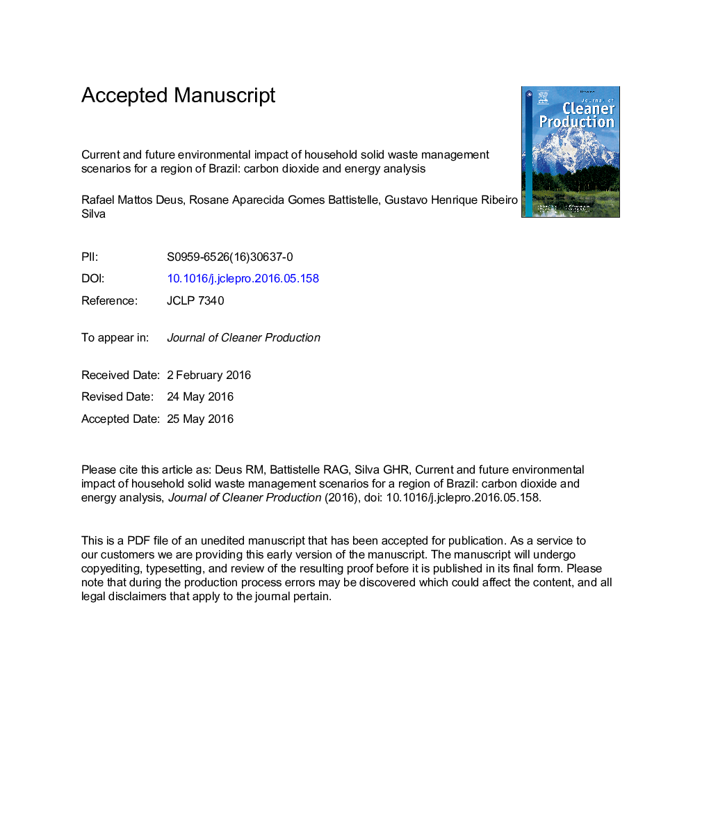 Current and future environmental impact of household solid waste management scenarios for a region of Brazil: carbon dioxide and energy analysis