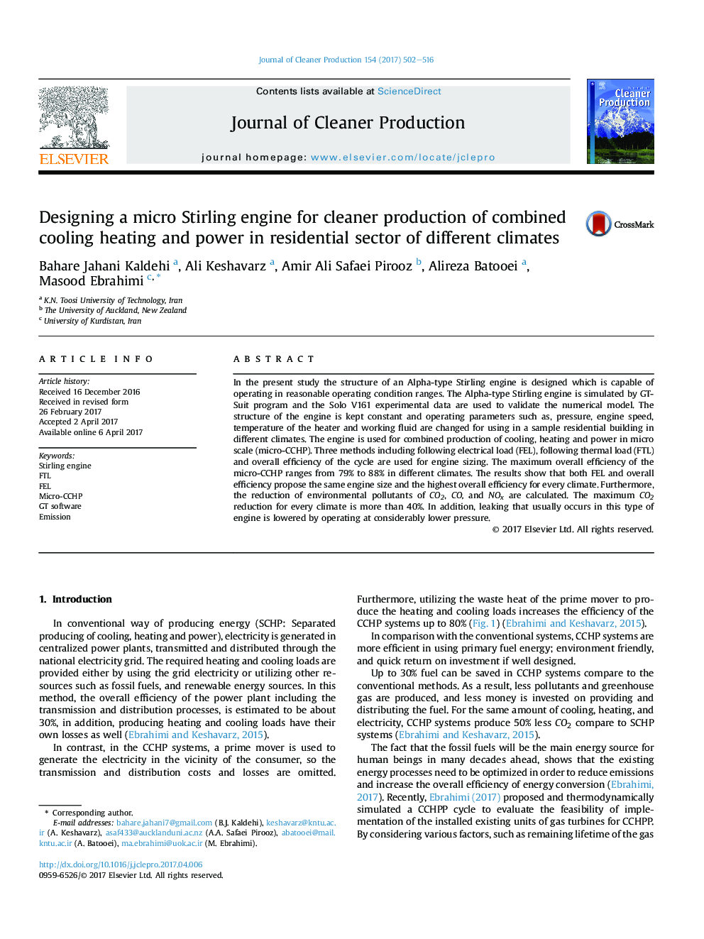 Designing a micro Stirling engine for cleaner production of combined cooling heating and power in residential sector of different climates