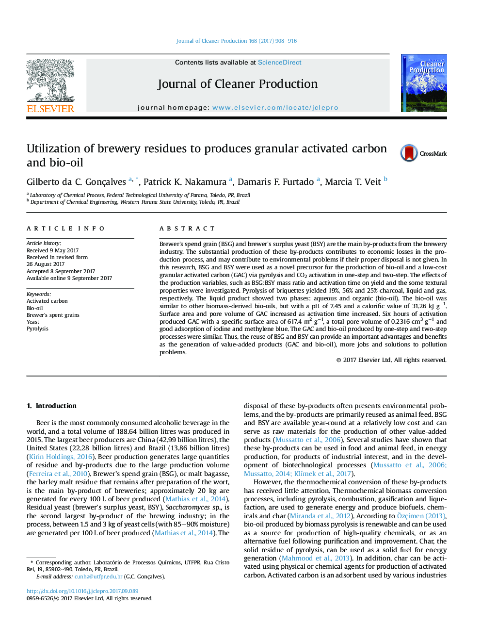 Utilization of brewery residues to produces granular activated carbon and bio-oil