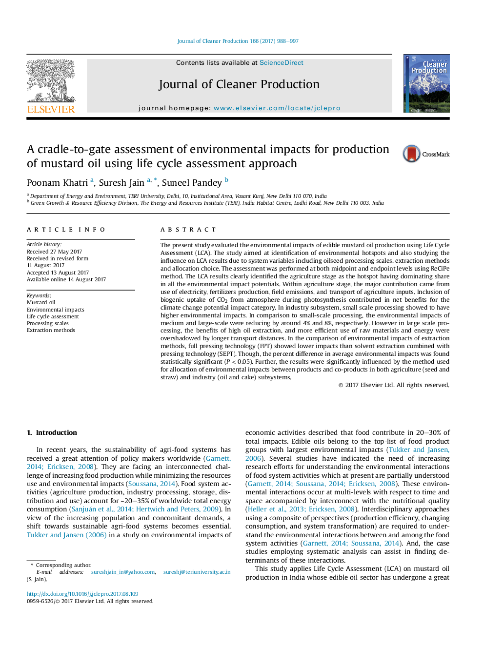 A cradle-to-gate assessment of environmental impacts for production of mustard oil using life cycle assessment approach