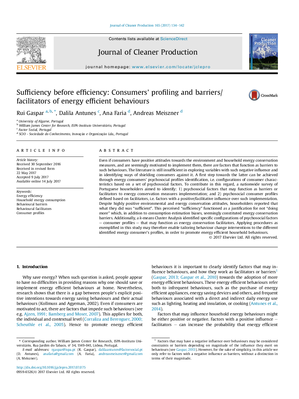 Sufficiency before efficiency: Consumers' profiling and barriers/facilitators of energy efficient behaviours