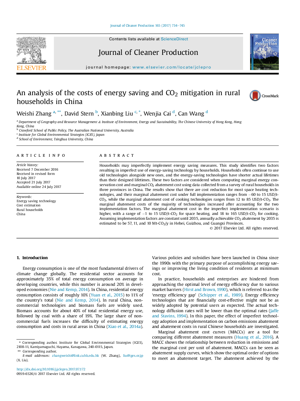 An analysis of the costs of energy saving and CO2 mitigation in rural households in China