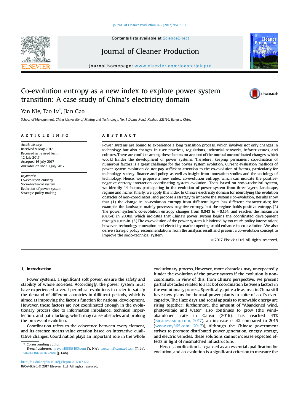 Co-evolution entropy as a new index to explore power system transition: A case study of China's electricity domain