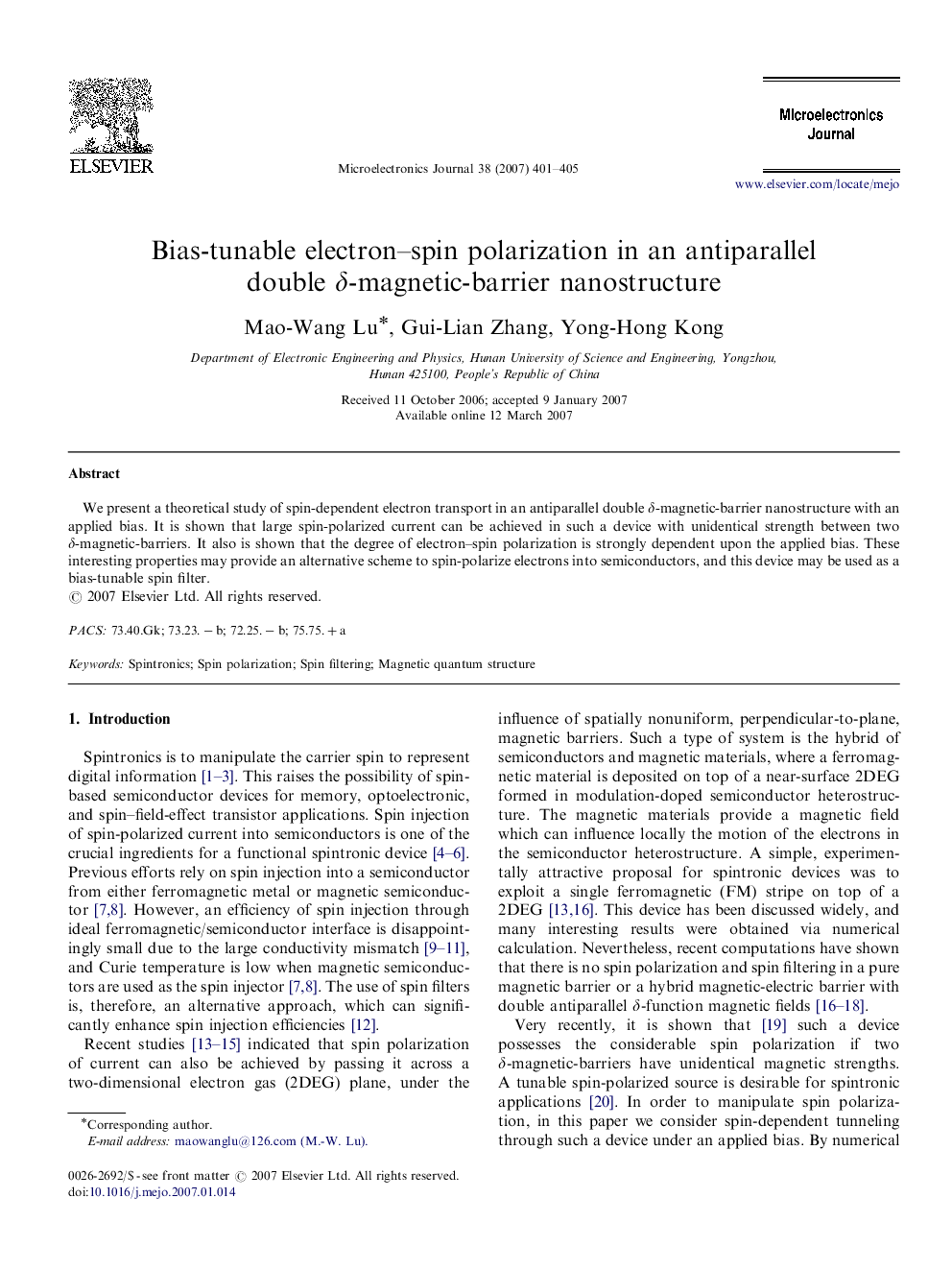 Bias-tunable electron–spin polarization in an antiparallel double δδ-magnetic-barrier nanostructure