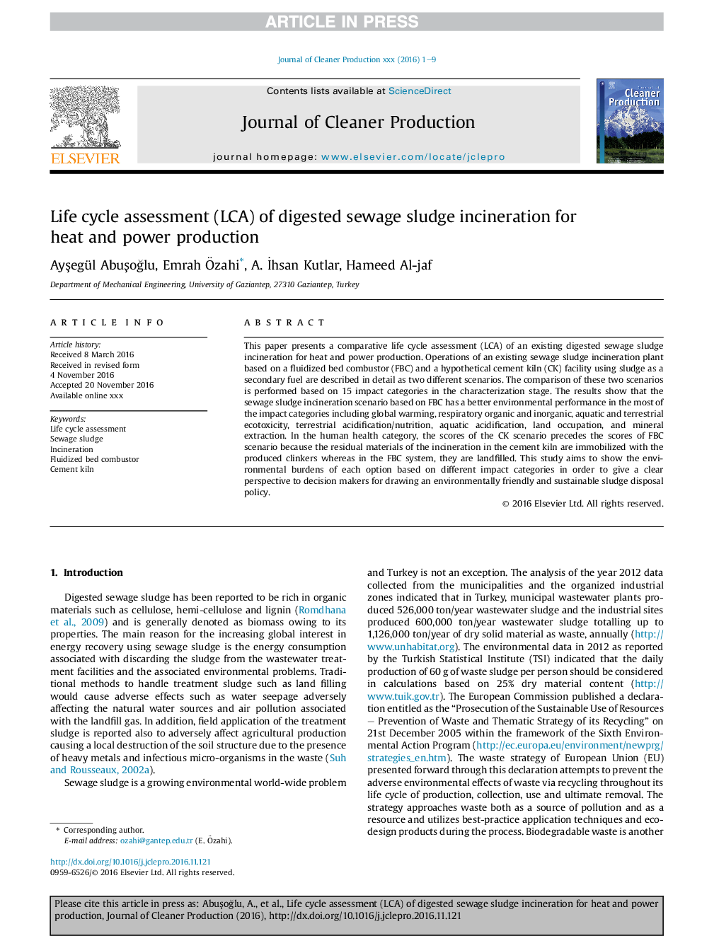 Life cycle assessment (LCA) of digested sewage sludge incineration for heat and power production