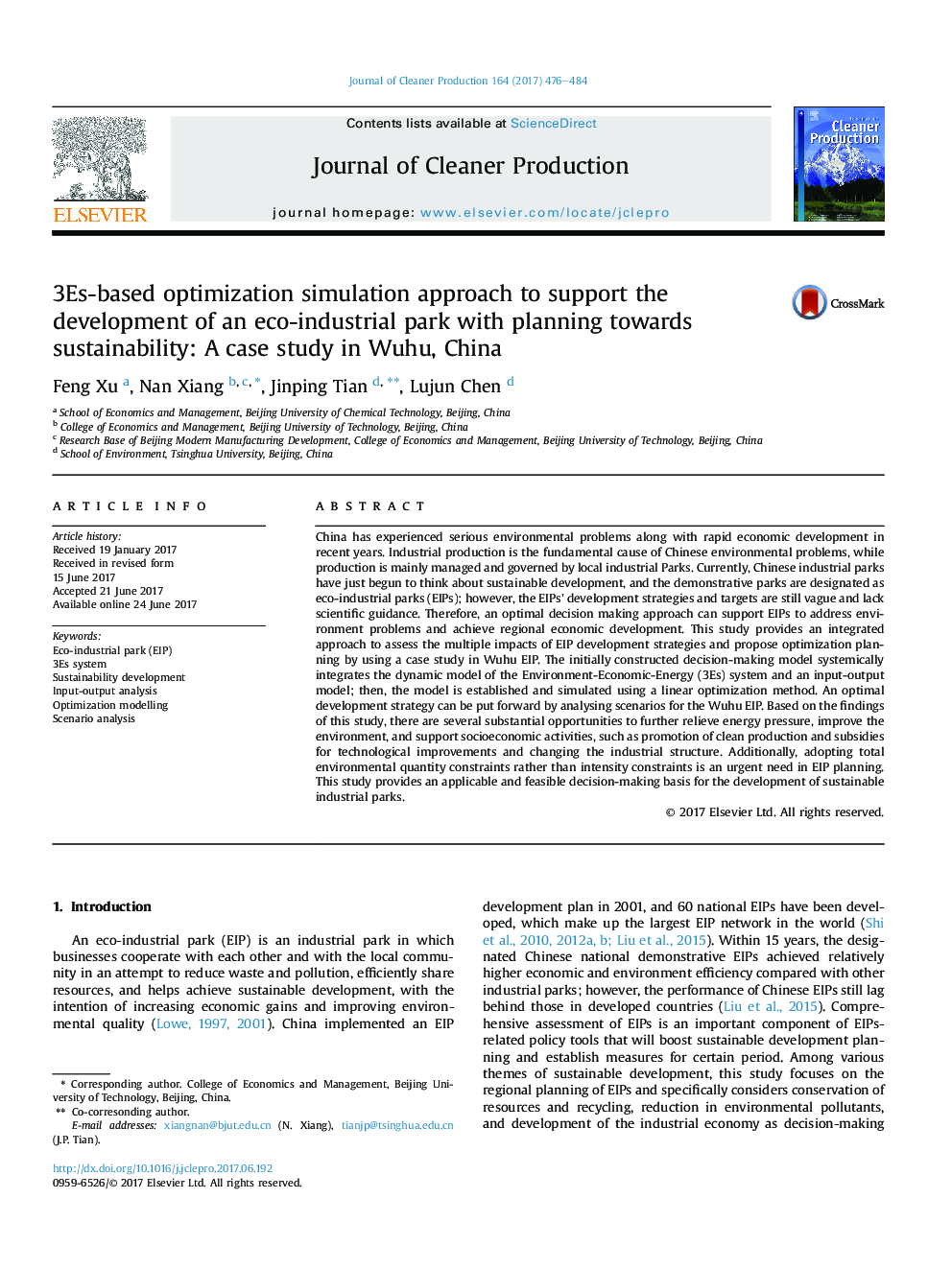 عکس صفحه اول مقاله: 3Es-based optimization simulation approach to support the development of an eco-industrial park with planning towards sustainability: A case study in Wuhu, China 3Es-based optimization simulation approach to support the development of an eco-industrial park with planning towards sustainability: A case study in Wuhu, China