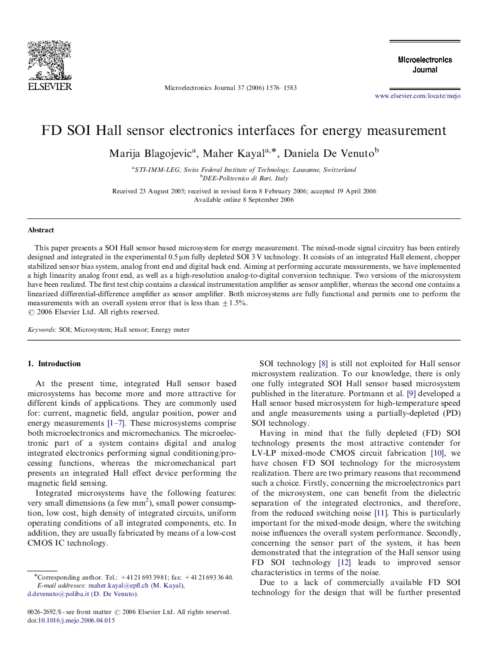 FD SOI Hall sensor electronics interfaces for energy measurement